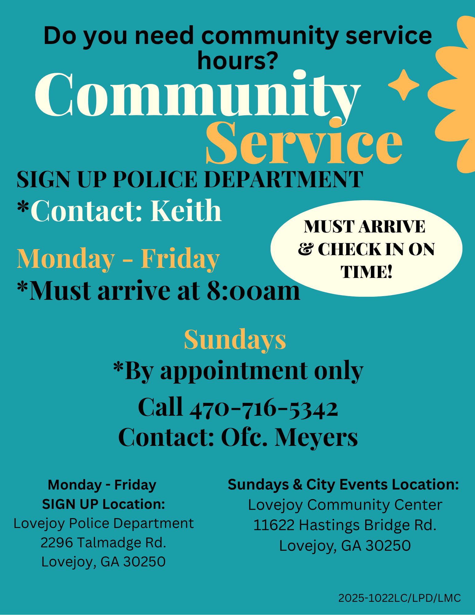LOVEJOY PD COMMUNITY SERVICE FLYER
